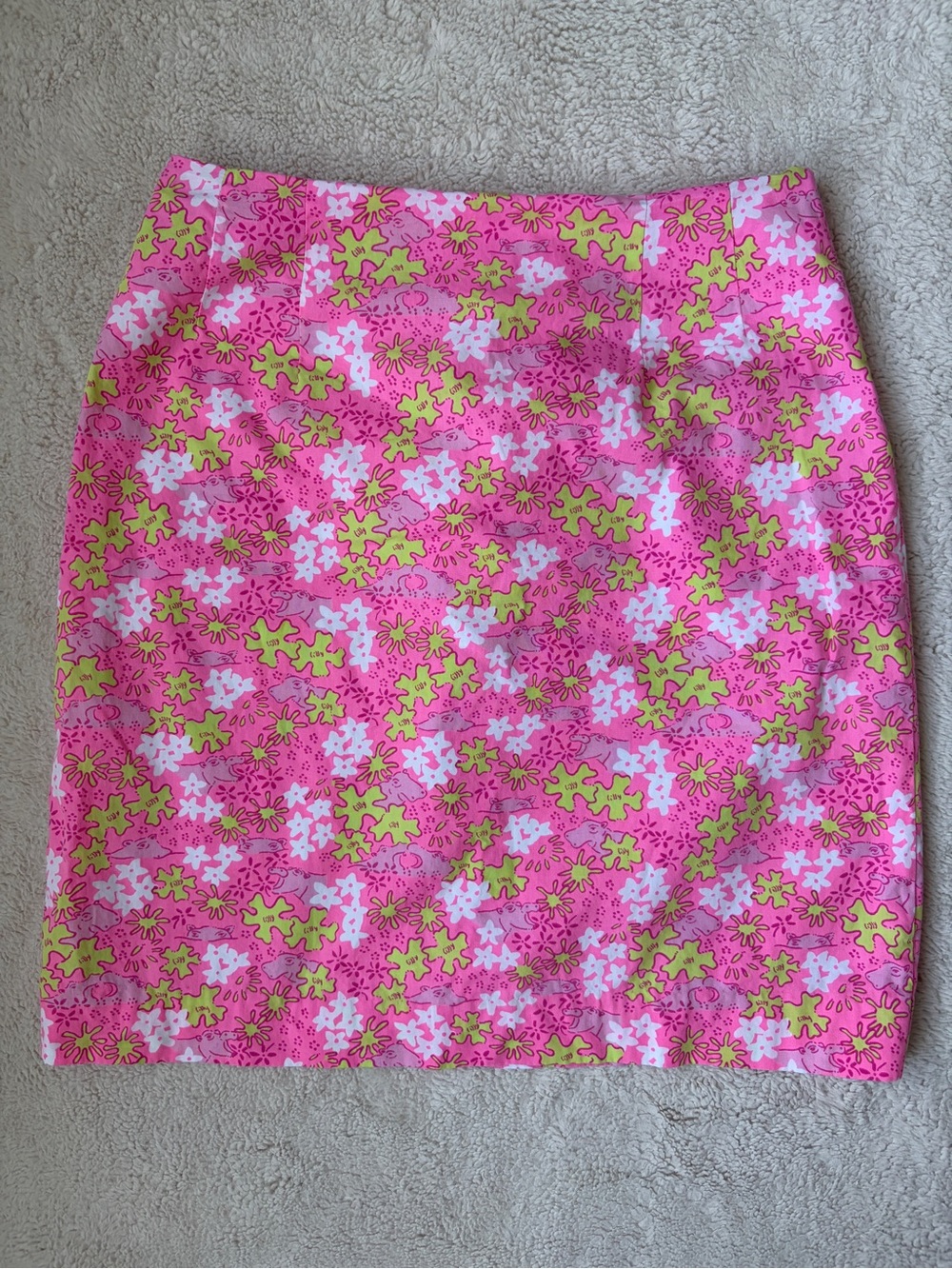 Vintage Lilly Pulitzer Happy Hippo Pink Floral Print Women's Pencil Skirt Size 2